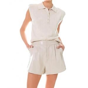 NEW GREY LAB high waisted faux leather shorts in taupe